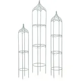 Mendler 3er Set Rankhilfe HWC-H90, Rankgitter Rosensäule Staudenstütze, Metall Höhe 162/140/114cm rund antik-grün