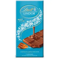 Lindt Schokolade LINDOR Caramel & Salz | 100g Tafel | Vollmilch-Schokolade mit einem Hauch Fleur de Sel und unendlich zartschmelzender Karamell-Füllung | Schokoladentafel | Schokoladengeschenk