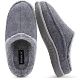 KuaiLu Hausschuhe Herren Filz Memory-Schaum Clog Flauschige Plüsch Warme gefütterte Slip-On Hausschuhe Gummisohle Indoor Graue Größe 48 - 48 EU