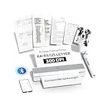 prt Thermodrucker A4, Tragbarer Mobiler Bluetooth-Drucker, Kompatibel mit Smartphone und Laptop, Tintenloser Drucker für Büro & Haushalt, Weiß