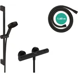 Hansgrohe Pulsify Select S 105 3jet Relaxation - wassersparendes Duschset mit Thermostat Ecostat Element, Duschthermostat mit Duschkopf 8,2 l/min (EcoSmart), Duschstange 65cm, Schlauch, Halterung, Mattschwarz,