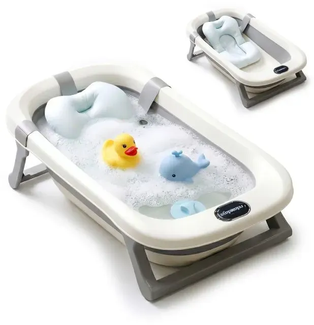 Relaxdays Faltbare Babybadewanne mit Kissen Creme,Schwarz,Grau