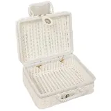 Weiden Picknickkorb, Retro Gewebte Picknickbox, Kunststoff Rattan Koffer Picknickkorb mit Griffen und Metallschloss für Outdoor Camping, Foto Requisite(S-Weiß)