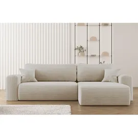 Kaiser Möbel Ecksofa mit Schlaffunktion und Stauraum für Bettzeug, L-förmiges Sofa Capri Stoff Poso Ecru Rechts