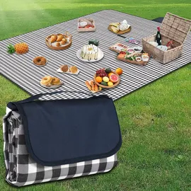 YAOMAISI Picknickdecke Blaues Gitter 300 x 200 cm