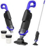 Kabelloser Poolsauger für Whirlpools & Aufstellpools | 60W Pool Bodensauger mit 5000mAh Akku, 68L/min Saugkraft | Leichter Poolreiniger mit 1,6m Abnehmbarer Stange & 2 Filter (Schwarz)