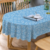 Blaue ovale Tischdecke, Blumendruck, ovale Tischdecke, blaue Blätter, Tischdecke, für drinnen und draußen, wasserdicht, knitterfrei, langlebig, für ovale Tische, 137 x 183 cm