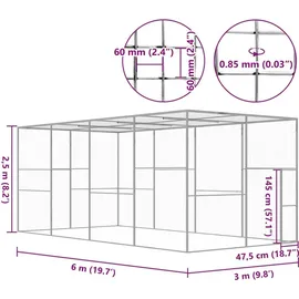 vidaXL Katzenkäfig 6x3x2,5 m Verzinkter Stahl