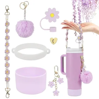 BAISHUWU Stanley Cup Zubehör Set, Wasserflasche Griff Riemen, Stanley Cup Zubehör, Stanley Cup Strohhalm Abdeckung, Siliocne Stanley Cup Stiefel, Stanley Cup Accessories für Stanley Cup 800ml -1100ml
