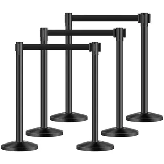 Vevor Absperrpfosten Absperrung (6 Stk.) zur Steuerung von Menschenmengen mit 6 einziehbaren Gurten, Absperrständer aus Karbonstahl mit hohler Basis für Hochzeiten, Ausstellungen, schwarz