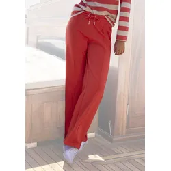 Relaxhose H.I.S, Damen, Gr. 44/46, N-Gr, rot, Interlock, Obermaterial: 60% Baumwolle, 40% Polyester, unifarben, Basic, bequem lang, Hosen, im maritimen Stil, Loungeanzug, Topseller