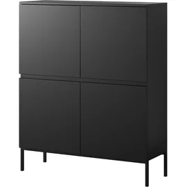 Selsey Kommode Schrank Aufbewahrungsschrank 100 cm 4 Türen 8 Fächer Schwarz, Schwarze Beine Bemmi - Highboard Hochkommode 4-türig,