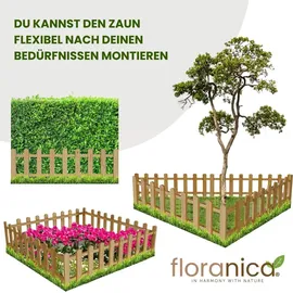 Floranica Zierzaun aus Holz 100 x 30 cm Natur imprägniert Steckzaun als Beeteinfassung Rasenkante Tierzaun Bauernzaun - Braun/Grau/Weiß/Grün