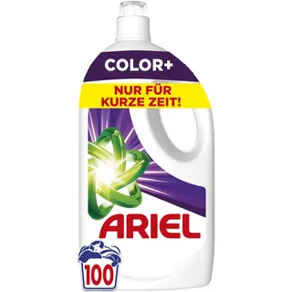 Ariel Flüssigwaschmittel, 100 Waschladungen Color+ Waschmittel, Kraftvolle Fleckenentfernung in nur 1 Waschgang, selbst bei Kaltwaschzyklen