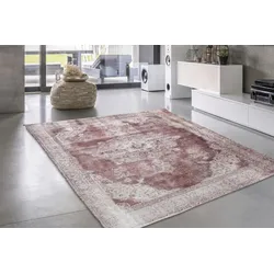 Teppich LEONIQUE "Rayan" Gr. 4, beige (elfenbeinfarben), B:160cm H:9mm L:230cm, Kunstfaser, Teppiche, Orient-Design, Vintage, Kurzflor, Teppich mit Bordüre