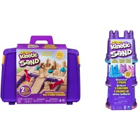 Kinetic Sand Sandspiel Koffer mit 907 Indoor-Sandspaß & Schimmer Sand 3er Pack 340 g - 3 Farben Glitzersand aus Schweden für Indoor Sandspiel, ab 3 Jahren