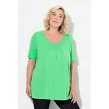 Ulla Popken T-Shirt Zierfalten A-Linie Rundhals Halbarm Modal Grün 46/48