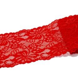 H-Erzmade Paspelband Elastisches Spitzenband mit Blumenmotiv, B: 15,5cm rot