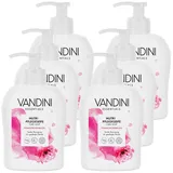 Vandini 6x Nutri Flüssigseife Spender mit Pfingstrosenblüte Duft 300ml - Made in Germany Spender Seife - Handseife flüssig reinigt sanft - Handwaschseife für gepflegte Hände - Hand soap