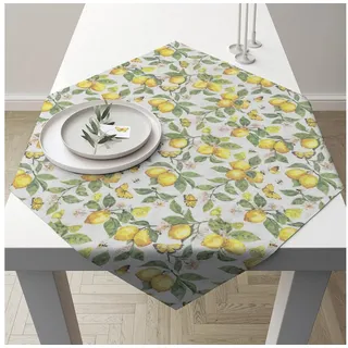 Ambiente Luxury Paper Products Tischläufer, Tischdecke Baumwolle 90x90cm mit Zitronen & Schmetterlinge Motiv gelb|grün