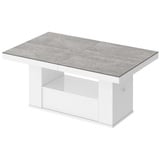 designimpex Couchtisch HM-111 Beton - Weiß Hochglanz Schublade höhenverstellbar ausziehbar grau