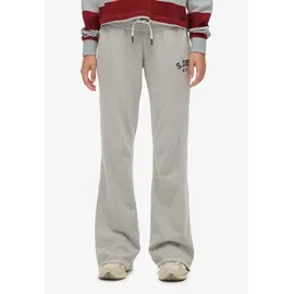 Superdry Sweathose "ATHLETIC EMB FLARE JOGGER", Damen, Gr. S, N-Gr, grau (grau marl), Sweatware, Obermaterial: 100% Seide, unifarben, regular fit lang, Hosen Sweathose, Baumwolle, slim fit