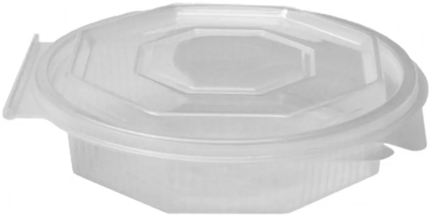 Achteckbecher klar mit angehängtem Deckel  250 ml (PP), 50 Stk.
