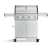 BURNHARD 4-Brenner Gasgrill Big FRED Basic Series 3 inkl. Gusseisen-Grillrost, Grillabdeckung, Edelstahl Grillwagen + klappbare Seitentische