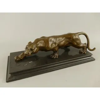 Casa Padrino Luxus Bronze Skulptur Leopard auf Marmorsockel 40 cm Antik Stil