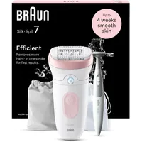 Braun Silk-épil 7, Epilierer Damen / Haarentferner für langanhaltende Haarentfernung, inkl. Bikinitrimmer (Haartrimmer Intimbereich), 7-210, Weiß/Flamingorosa