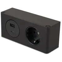kalb Material für Möbel kalb | Powerbox, 230V und 2x USB Steckdosen, 140x46x62.5 mm, Anschlusskabel mit Stecker, schwarz