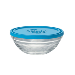 Duralex Frischhaltedose Freshbox Rond, Glas, Frischhaltebox mit Deckel 310ml Glas blau 1 Stück Ø 12 cm x 5 cm