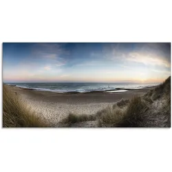 Glasbild ARTLAND "Strand und Sanddünen am Hengistbury Head", blau (farbe bild(er): blau), B:100cm H:50cm, Bilder, in verschiedenen Größen