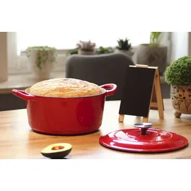 Echtwerk Schmortopf aus Gusseisen mit Emaille-Beschichtung, Brotbacktopf, Für Backöfen, Grill und Induktion geeignet, rot, 3,5 L, Ø 22,5 cm