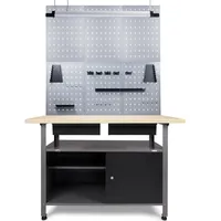 Ondis24 Werkstatt-Set Werkstatteinrichtung Werkbank Fritz Hängeschrank Werkzeugwand, 120x60x205 cm, abschließbare Türen & höhenverstellbare Justierfüße grau