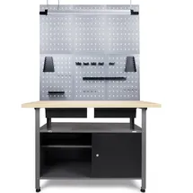 Ondis24 Werkstatt-Set Werkstatteinrichtung Werkbank Fritz Hängeschrank Werkzeugwand, 120x60x205 cm, abschließbare Türen & höhenverstellbare Justierfüße grau