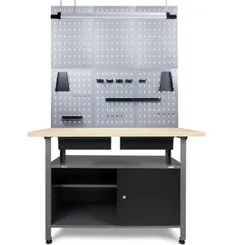Ondis24 Werkstatt-Set Werkstatteinrichtung Werkbank Fritz Hängeschrank Werkzeugwand, 120x60x205 cm, abschließbare Türen & höhenverstellbare Justierfüße grau