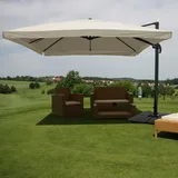 Mendler Gastronomie-Ampelschirm HWC-A96, Sonnenschirm, 3x3m (Ø4,24m) Polyester/Alu 23kg ~ Flap, creme-grau mit St√§nder