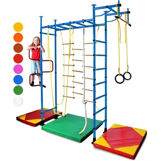 NiroSport Sprossenwand für Kinderzimmer M3 Blau Klettergerüst Indoor für Kinder Kletterwand Turnwand für max. Belastung bis 130 kg