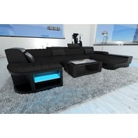 Sofa Dreams Wohnlandschaft Stoffsofa Couch Bellagio U Form Stoff Polster Sofa, mit LED, wahlweise mit Bettfunktion als Schlafsofa, Designersofa grau|schwarz