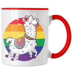 Trendation Tasse Trendation – Regenbogen Tasse Geschenk LGBT Schwule Lesben Transgender Grafik Pride Tolles Llama rot