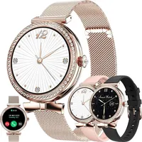 Damen-Smartwatch mit Telefonfunktion, 1,2-Zoll-Stahl-Smartwatch mit Diamant, 123 Sport, Menstruationszyklus,SpO2, Schlafüberwachung, für Android iOS - Gold