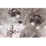 Marburg Fototapete Floral Modern 2,7 m x 4,24 m, Weiß-Grau FSC®