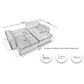 Kaiser L-förmiges Bohoo-Ecksofa mit Schlaffunktion Graphit Rechts