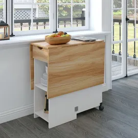 Mondeer Esstisch Klappbarer Küchentisch mit 1 Schublade und zwei Lagerregalkonsolen Esszimmertisch Kaffeetisch mit verstellbaren Füße - Weiß/Braun