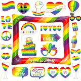 LMSHOWOWO 26 Stück Regenbogen Foto Requisiten, Love is Love Aufblasbarer Fotorahmen, LGBT Foto Booth Props, Gay Pride Fotobox Accessoires, Fotorequisiten für LGBT Gay Pride Party Deko