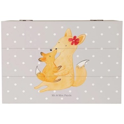 Mr. & Mrs. Panda Dekokiste Fuchs Mama & Kind – Grau Pastell – Geschenk, Schatzkiste, Beste Tochter, Lieblingstochter, Truhe, Papa, Tochter, Bruder, Dekokiste, Schatulle (1 St) grau Ø 0 cm x 22 cm x 12 cm
