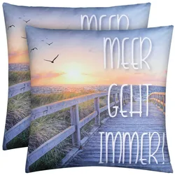 Bestlivings Outdoor Kissen mit Strandmotiv - Meer geht immer - 2 Stück ( 2er Pack )