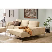 Ecksofa W.SCHILLIG "run" Sofas Gr. B/H/T: 299cm x 88cm x 178cm, Stoff S37, Recamiere rechts, mit Sitztiefenverstellung, beige (sahara s37) mit elegantem Holzsockel, Füße in Silber matt, Breite 299 cm