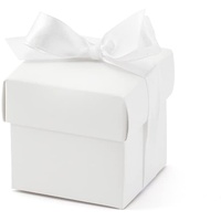 PartyDeco Geschenkbox Deckel Schleife – Gastgeschenk Hochzeitsdeko Schachtel – Weiß, 5,2 cm, 10 Stück